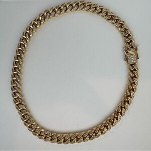 Cuban link necklace- Gold Plated. Faux diamonds. Excellent quality.